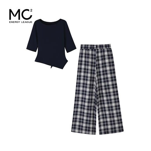 女装一字领T恤T恤配格子阔腿裤-7021S5231009 商品图4