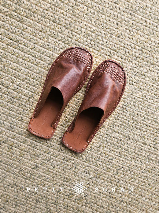 PETIT SCHAN小闪 SHO#002 fall in love 拍拖 意大利进口复古水洗植鞣马皮拖鞋 商品图1