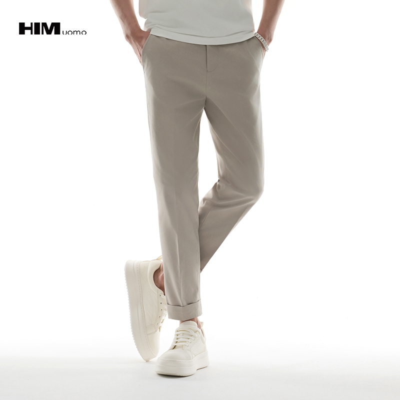 HIM漢崇 简约舒适透气男士九分裤斯文百搭通勤休闲裤 2026春季