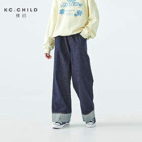 棵初2025年秋季新款亲子中大女童不落色牛仔裤宽松简约拼接裤子