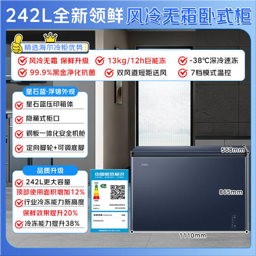 海尔（Haier）冰柜家用京东自营200升以上风冷无霜小冰箱小型冷柜-38度超低温BC/BD-242WGHED家电国家补贴20% 商品图6