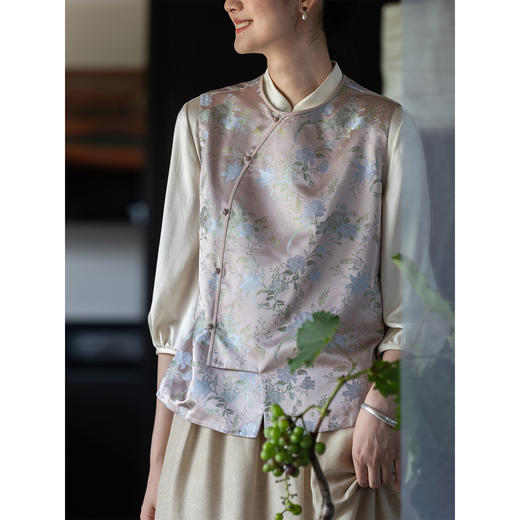 牧衣游原创 重磅怡红快绿织锦马夹文艺复古禅意新中式开衫 半边海 商品图1