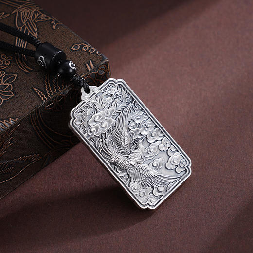 子佩集S999银【云舞凤鸣】套链【BX0280955-1】纯银仿古凤方牌带绳项链原创作品2506 商品图3