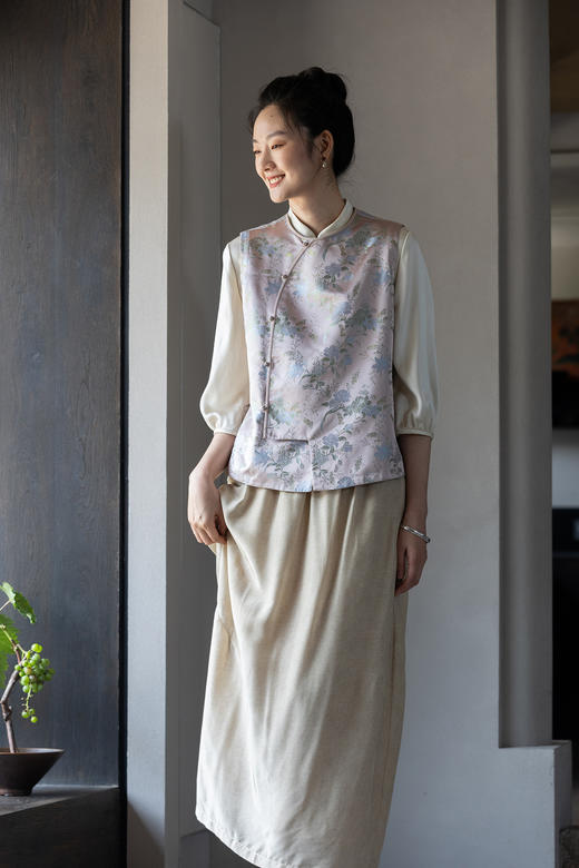 牧衣游原创 重磅怡红快绿织锦马夹文艺复古禅意新中式开衫 半边海 商品图5