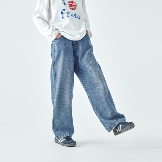 棵初2025年秋季新款亲子中大女童立体蝴蝶结长裤水洗蓝纯棉牛仔裤 商品图3