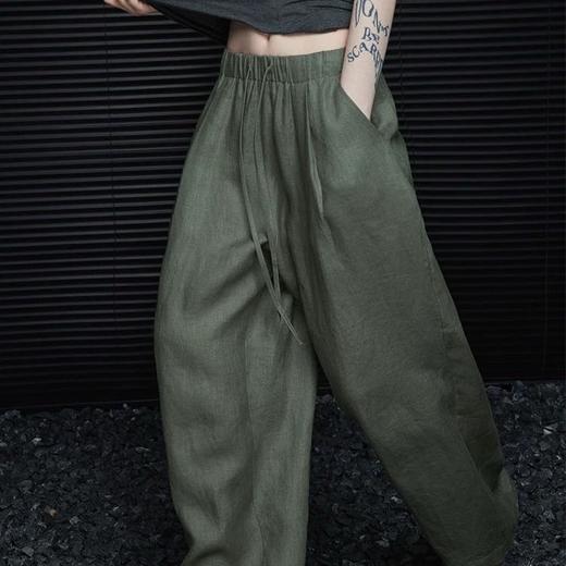 老钱风松针绿阔腿裤 天然苎麻纤维 轻薄透气显瘦 宽松阔腿裤版型 商品图0