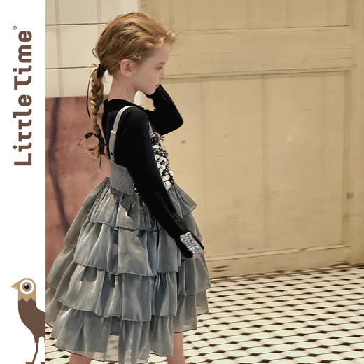 littletime女童2025新款秋装小女孩洋气亮片吊带裙儿童长袖T恤 商品图2