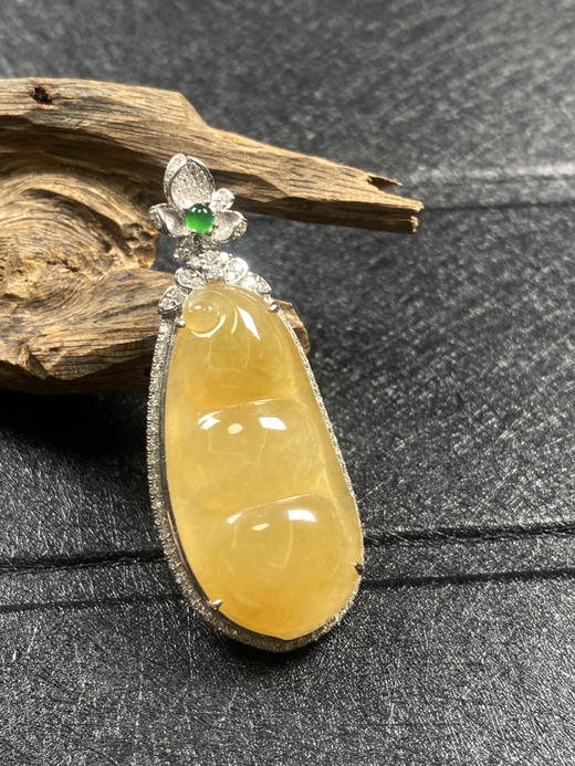 【FC0076】18K金镶嵌翡翠冰黄福豆吊坠 莹润起胶 色泽娇艳  美观大气 商品图1