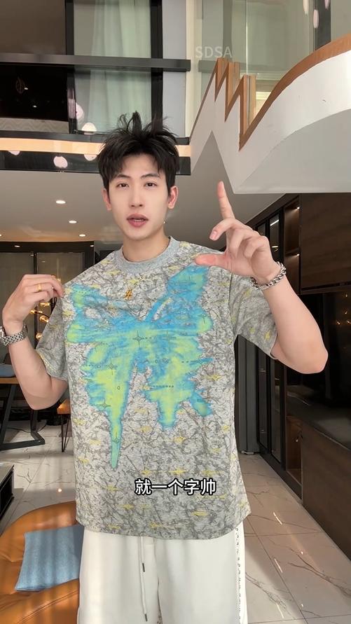 SDSA夏季新款男士痞帅撞色割破印花设计圆领短袖T恤百搭时尚上衣 商品图0