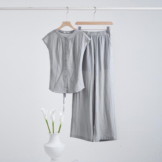 【专属特价】熙世界老钱风含亚麻套装女夏季高级感通勤气质上衣阔腿裤子两件套 商品图3