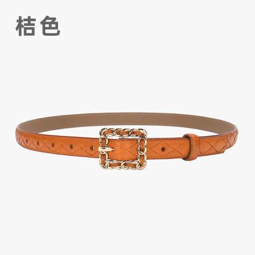 雀说 复古小香风菱格真皮小皮带搭配牛仔裤20863 商品图7