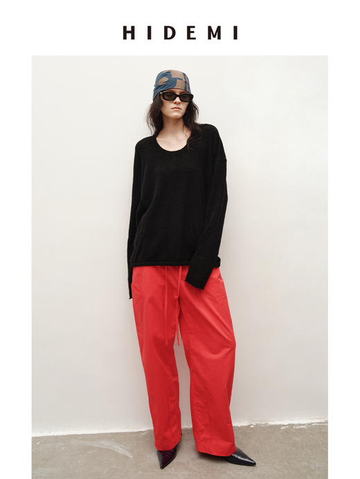 HIDEMI 极简抽绳设计感自然棉超舒适弯刀锥形长裤 商品图2