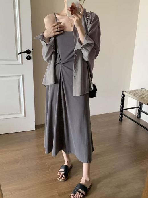 套装【MYBL】8632 74%天丝➕95%弹力棉吊带打褶衬衫两件套-喜出 商品图9