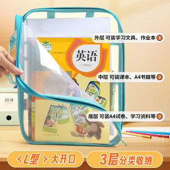 晨光（M&G）文具L型学生网纱拉链袋 科目分类袋文件袋一年级小学生加厚学科袋大容量大开口 数学ADM945AYG8 商品图1