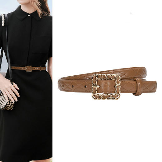 雀说 复古小香风菱格真皮小皮带搭配牛仔裤20863 商品图0