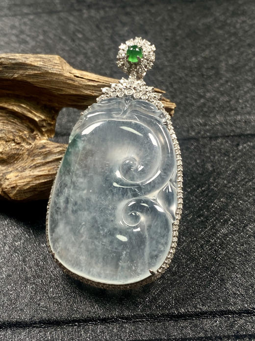 【FC0075】18K金镶嵌翡翠冰种飘花如意吊坠 莹润起胶 水润光泽 美观大气 商品图1