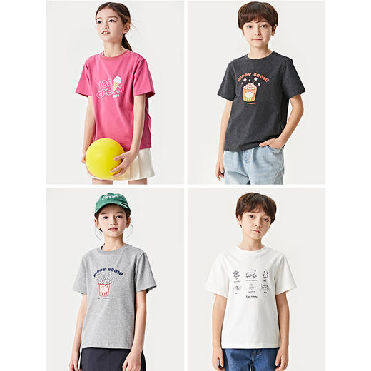 棉叔叔男女大童短袖T恤353901007 | 细腻柔软、轻盈有弹性、不易变形、童趣印花设计、休闲百搭 商品图1