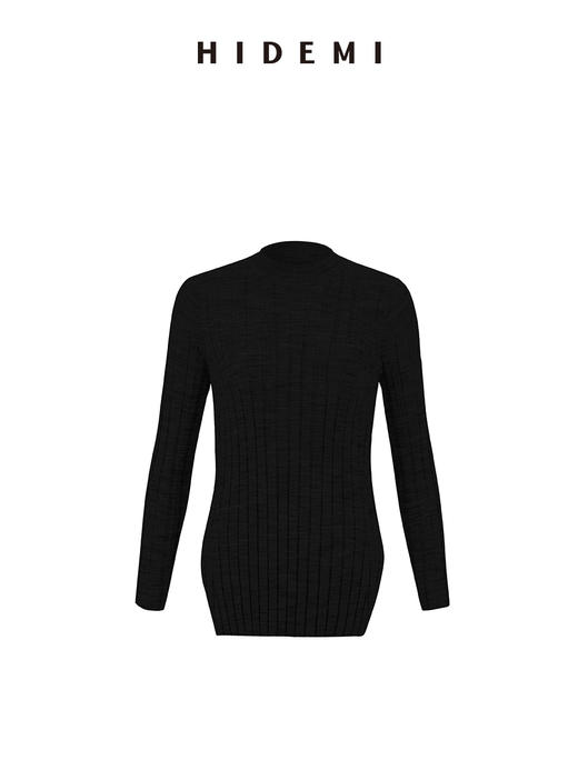 HIDEMI 极细美利奴羊毛花纱设计感前短后长开衩针织毛衣 花灰色/黑色 商品图5