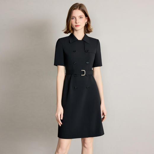 IWY/高端职场通勤黑色风衣款连衣裙气质双排扣收腰西装裙女Q1328 商品图2