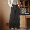 马登黑色宽松紧腰头拼接休闲裤花边直筒阔腿垂感西裤小个子女士夏 商品缩略图0