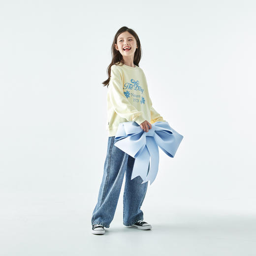 棵初2025年秋季新款亲子中大女童圆领卫衣宽松长袖蝴蝶结印花上衣 商品图1