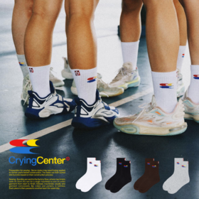 CryingCenter 7A抗菌三色logo运动短袜中筒袜日常百搭 弹性透气