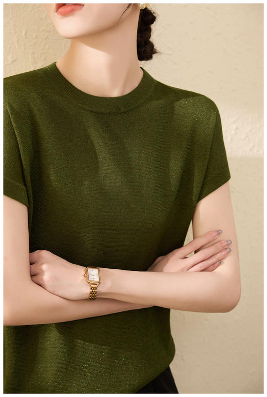 圆领星空纱冰丝针织衫短袖t恤女薄款莱赛尔天丝宽松上衣 商品图8