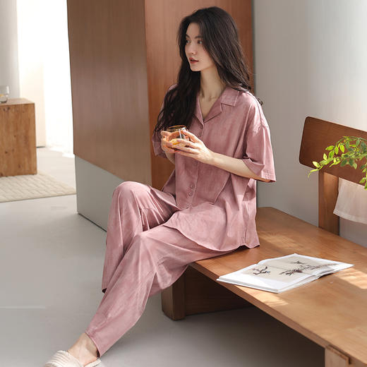 雀说柔软棉睡衣女士夏季薄款凉感纯棉短袖长裤新款夏天家居服套装AL4428 商品图2