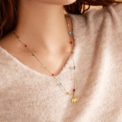 Manreya玛芮雅金象幻彩项链美拉德小象吊坠锁骨链女精致手工编织|50+5cm 商品图2
