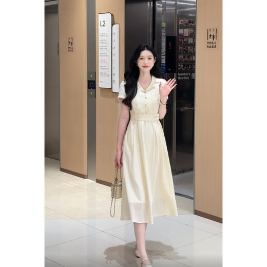 鹿向南「冰蓝诗语」夏季新款翻领连衣裙女收腰显瘦休闲短袖长裙 商品图0