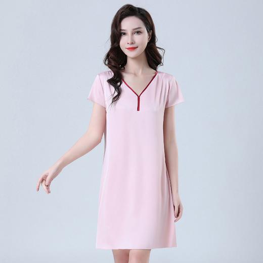 雀说丝绸睡衣女士v领夏季冰丝睡衣短袖睡裙女夏天家居服 223BAL 商品图6