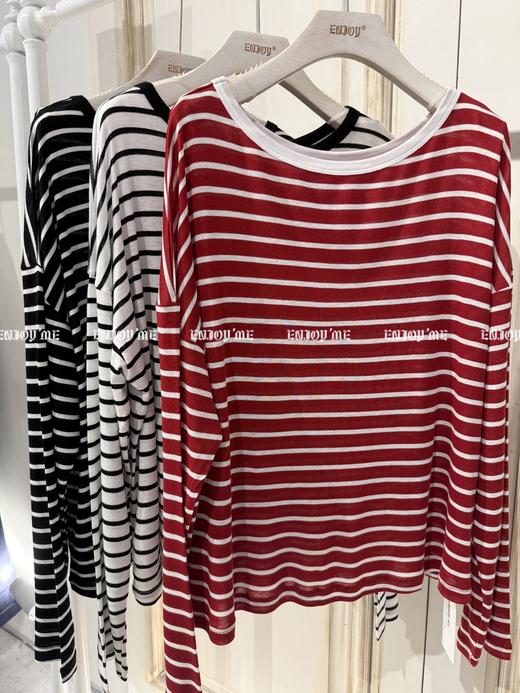 【门店同款】ENJOY秋季慵懒斜肩条纹T 164043963 商品图1