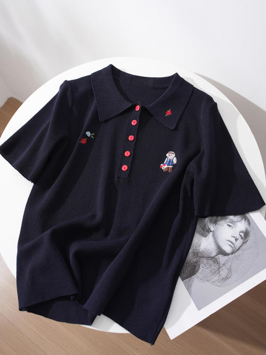 禾家同款苎麻天丝凉感刺绣小熊Polo衫 商品图11