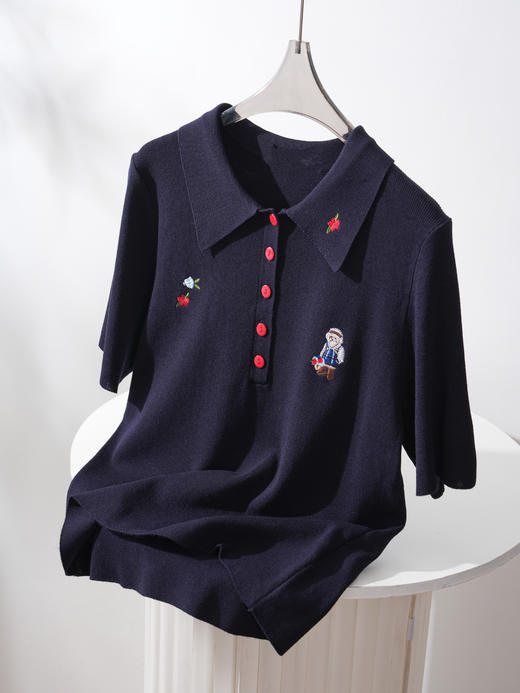 禾家同款苎麻天丝凉感刺绣小熊Polo衫 商品图10