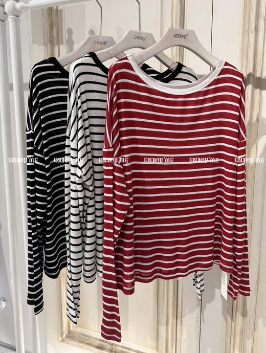 【门店同款】ENJOY秋季慵懒斜肩条纹T 164043963 商品图0