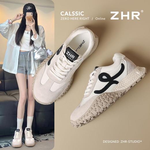 ZHR则则头层猪皮厚底老爹鞋女软底阿甘鞋女多巴胺德训鞋女春秋款 商品图3