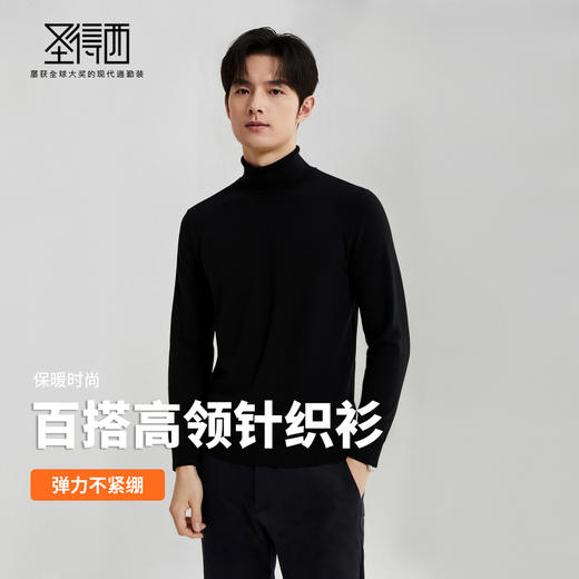 圣得西男款毛衣2025年秋季新款纯色经典百搭套头高领针织衫打底衫 商品图3