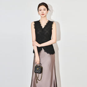 「高货wl」全新升级【铂金会员165/天猫219/差价54】(95343)洛诗琳法式气质高级感时尚典雅修身立体蕾丝背心上衣女
