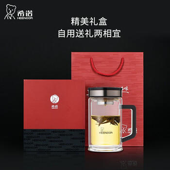 希诺（HEENOOR）双层玻璃杯带把手高档泡茶杯子男家用办公透明水杯XN-9005 420mL /厨具 /水具 /玻璃杯 商品图4