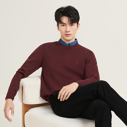 【含羊毛/蚕丝/可机洗/抗静电】柒牌男装套头2025新款圆领薄毛衫129Y70330 商品图1