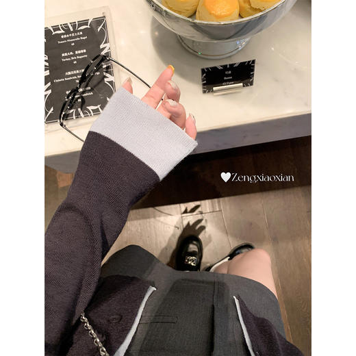 【129元任选2件】现货！假两件撞色修身POLO领长袖针织衫 商品图1