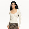 Ariseism 美式复古设计感镂空提花长袖针织衫女春季新款修身上衣 商品缩略图0