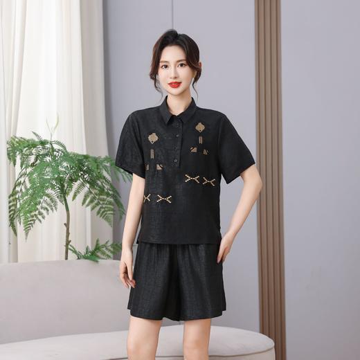 丁摩 真丝香云纱老料黑龟衬衣新款年轻时尚短袖夏季100%桑蚕丝宽松短袖上衣开衫外套AL5637 商品图1