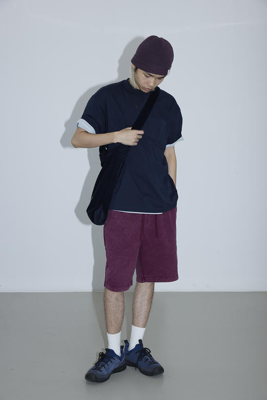 吃茶去chichaqu25全棉重磅洗水做旧短卫裤复古宽松街头休闲运动 商品图1