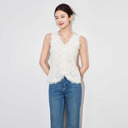 「高货wl」全新升级【铂金会员165/天猫219/差价54】(95343)洛诗琳法式气质高级感时尚典雅修身立体蕾丝背心上衣女 商品图1