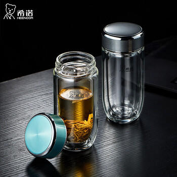 希诺（HEENOOR）抗菌玻璃杯双层防烫透明水杯男士高档泡茶杯子XN-1927本色 410mL /厨具 /水具 /玻璃杯 商品图6