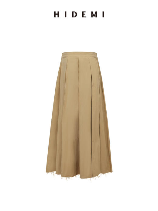 HIDEMI 进口加厚斜纹百分百自然棉百褶压褶半身毛边长裙半身裙 商品图8