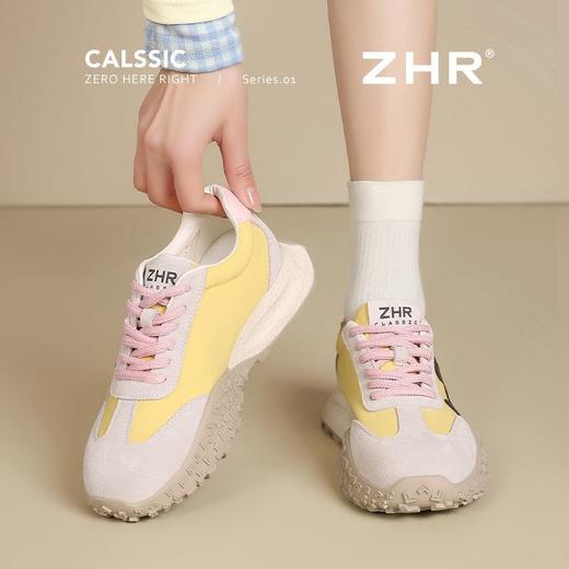 ZHR则则头层猪皮厚底老爹鞋女软底阿甘鞋女多巴胺德训鞋女春秋款 商品图1