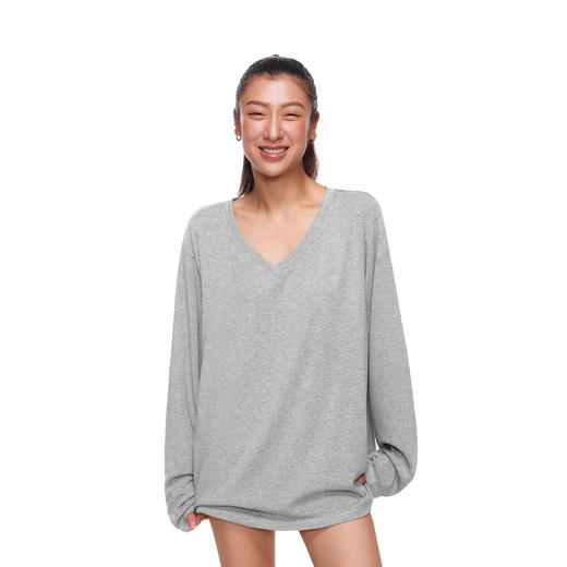 FDR旗舰店 慕斯羊绒V领长袖t恤女秋季保暖亲肤柔软宽松运动上衣 商品图2