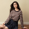 【严选】诗凡黎撞色条纹圆领针织T恤2025秋新款慵懒宽松休闲百搭长袖上衣7G8101621 商品缩略图0